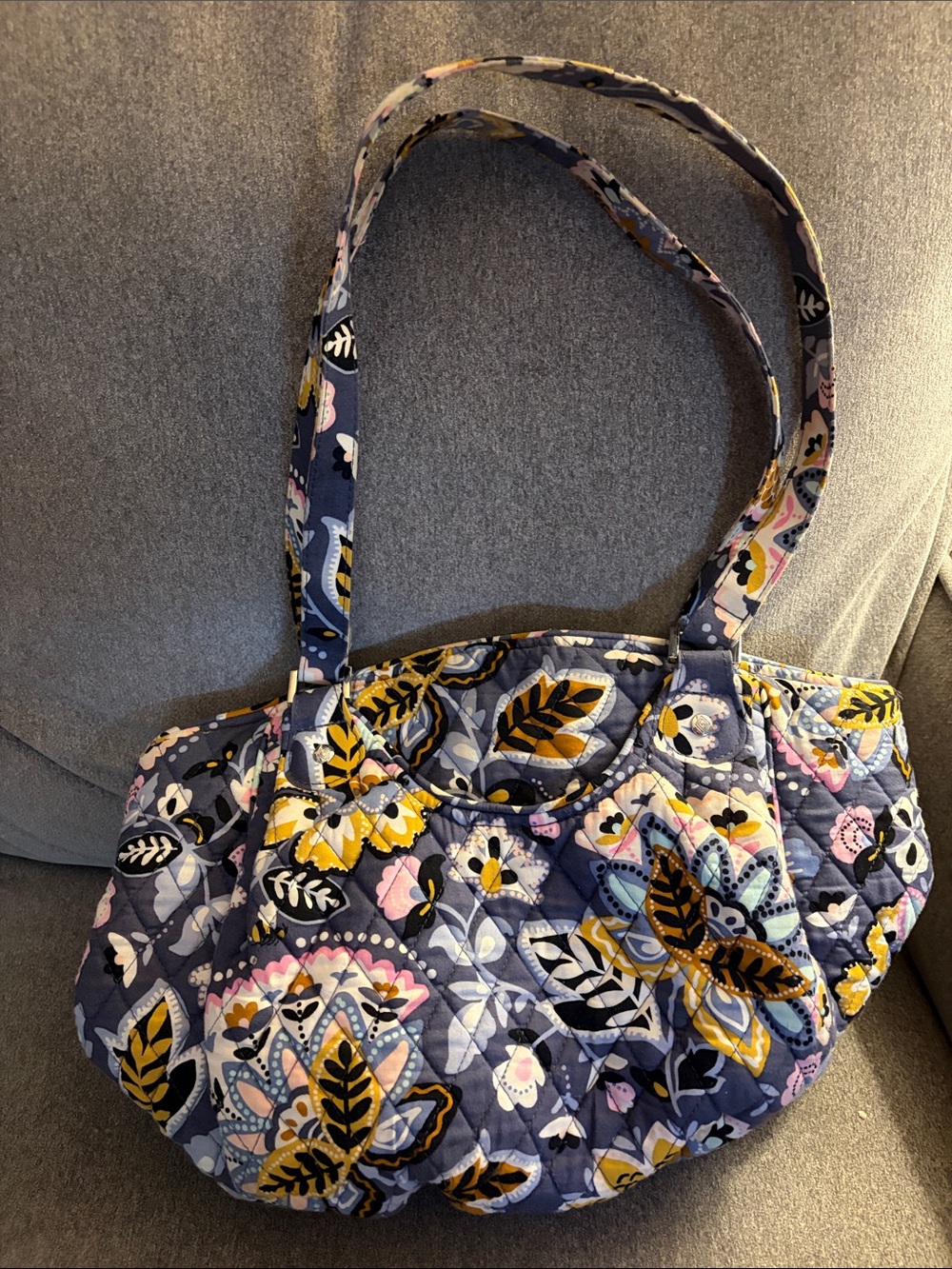 Vera Bradley Quilted Floral Tote in Gray, Yellow, Pink